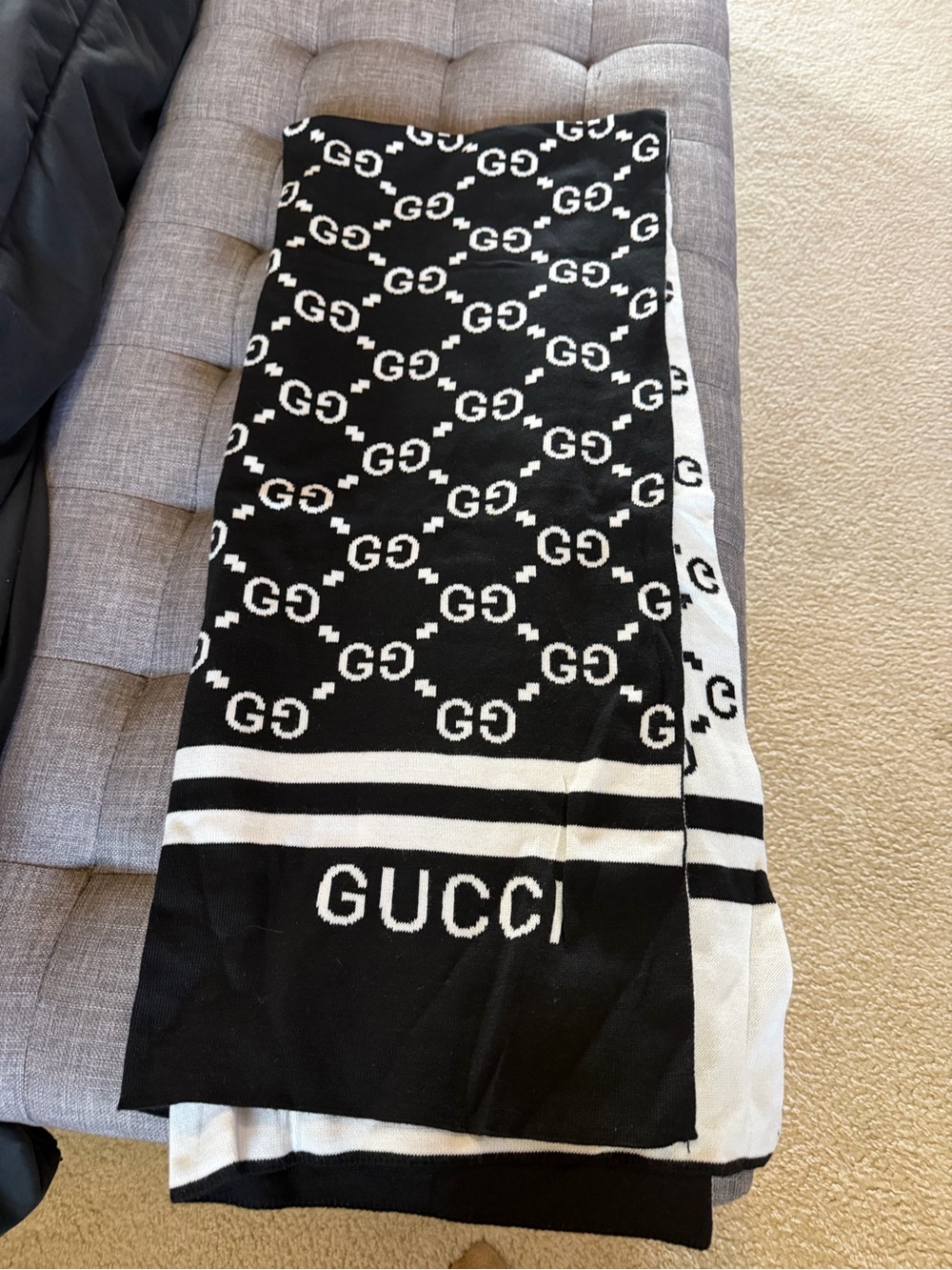 Black and white Unisex GUCCI monogram Reversible Scarf